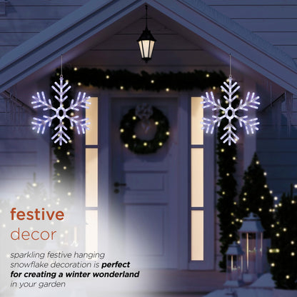 Alpine Corporation 24"H Indoor/Outdoor Hanging Snowflake Decoration with LED Lights