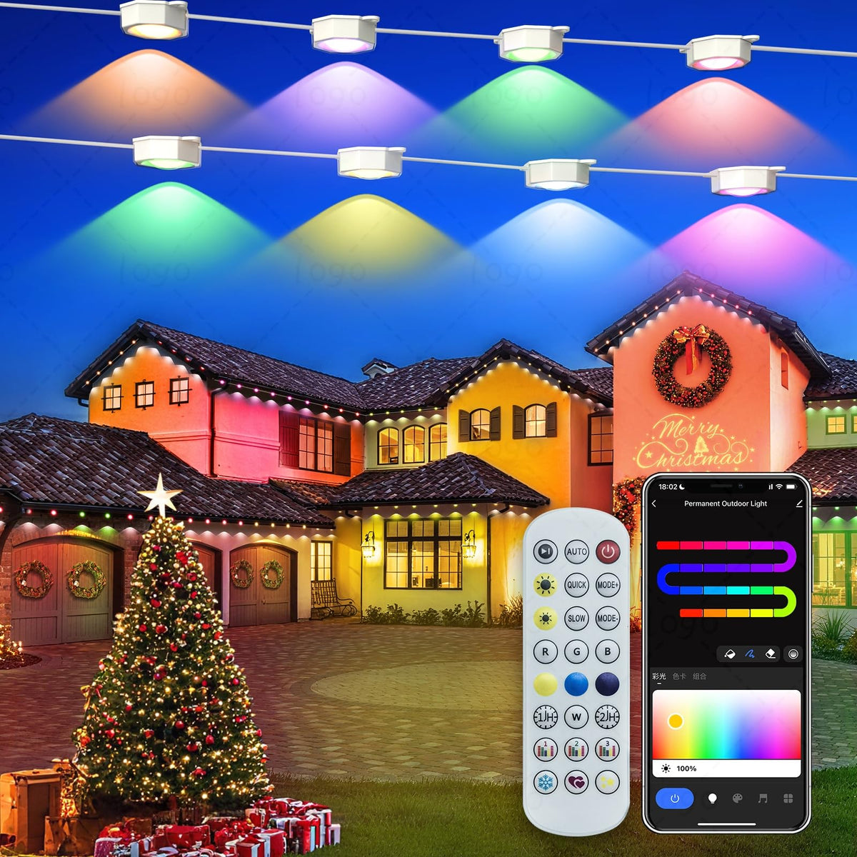 Smart Permanent Outdoor Lights for House, 49.6ft with 30 RGB+IC Smart Outdoor Lights, P67 Waterproof with DIY Scene for Halloween Christmas Decor, Remote Control, Work with Alexa, Google Assistant MFROO