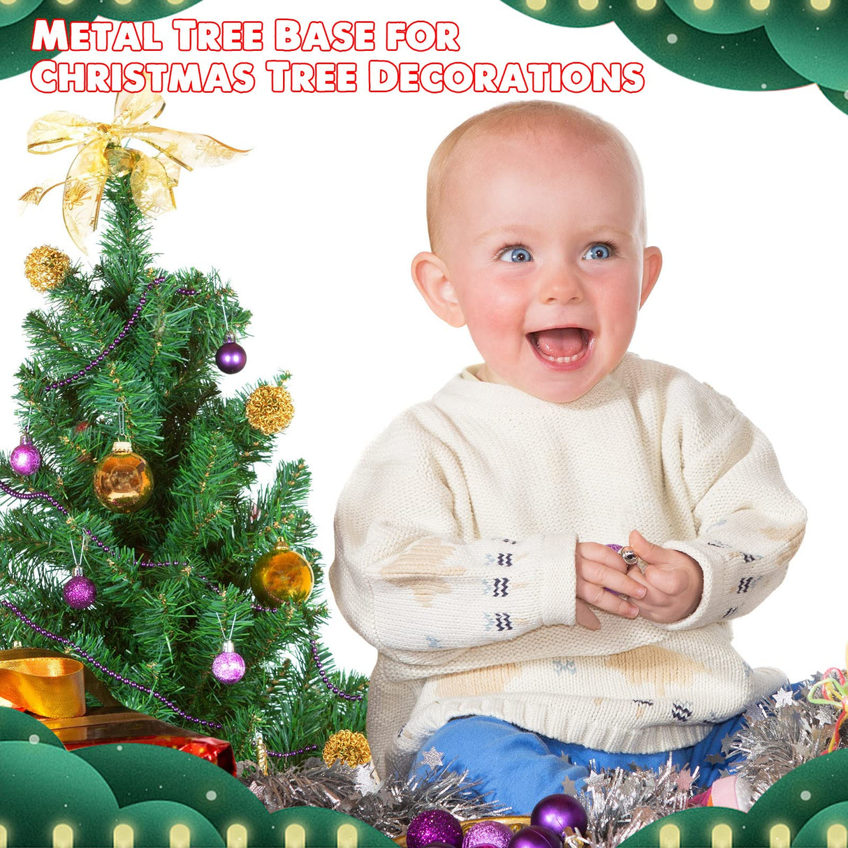 Roowest Folding Christmas Tree Stand Artificial Xmas Tree Base Holder Replacement Metal Tree Stand Base for Christmas Tree(16 Inch,Green) Roowest