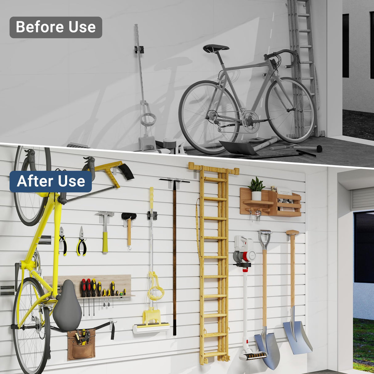 Neoaider Slatwall Panel 4 FT x 4 FT, Interlocking Slat Wall Paneling, Wall Mounted PVC Wallpanel, Suitable for Garage Storage and Organizer, Slatwall Board, Shelves - White Neoaider