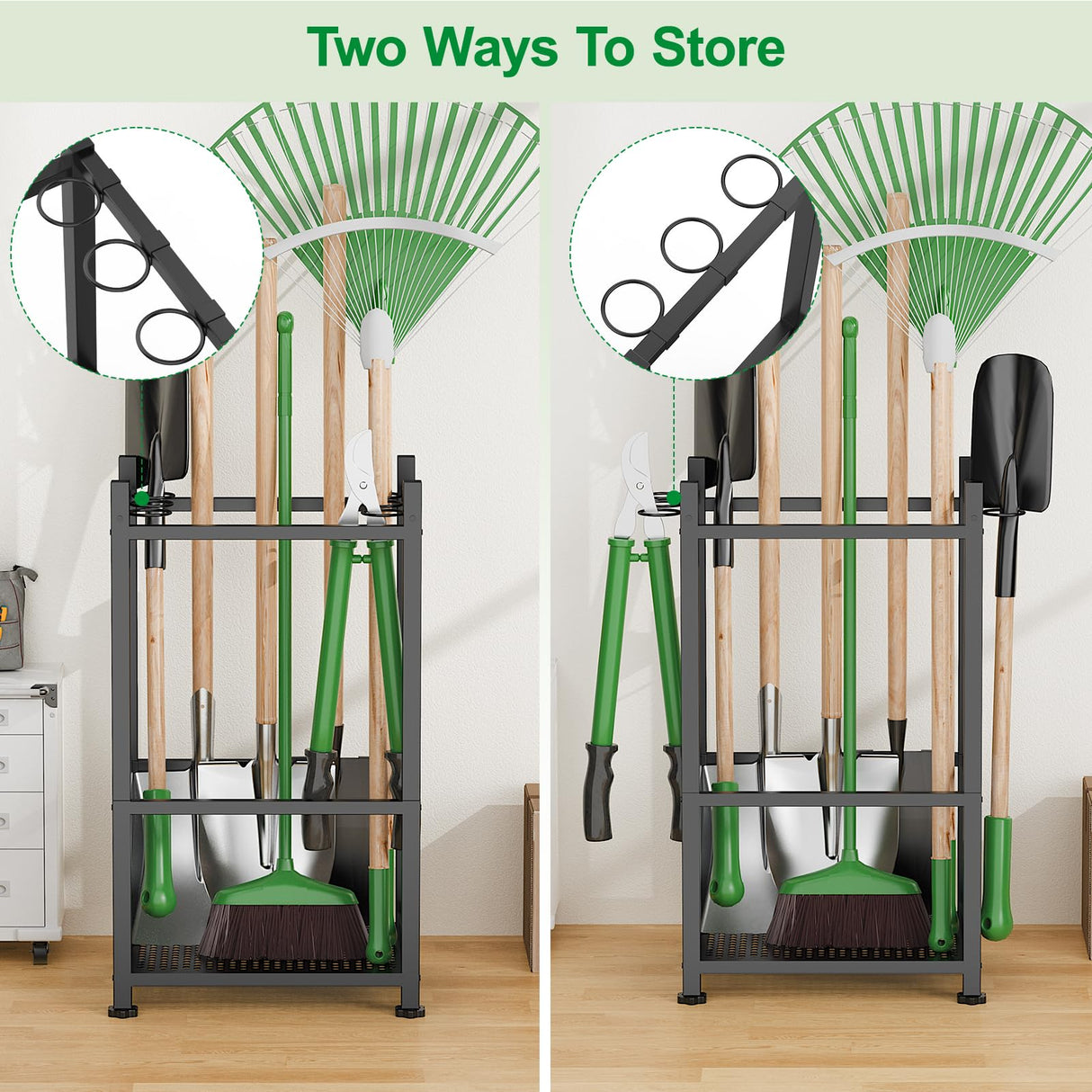 Dirza Garden Tool Organizer,Yard Tool Organizer for Garage Organization and Storage,Garden Tool Rack with 9 Loops for Garage, Shed, Outdoor,Easy Take Out and Storage,Will NOT tip over Dirza