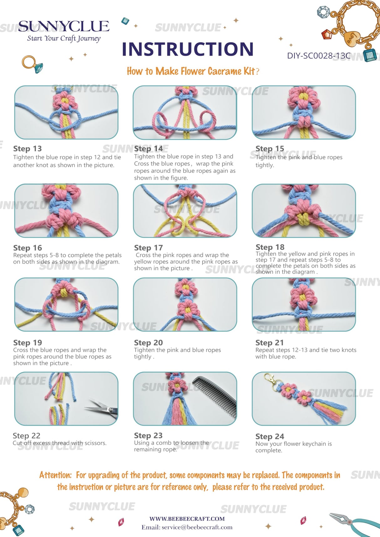 SUNNYCLUE 6 Sets Keychain Making Kits Flower Macrame Keychain Kits with Tassel Woven Keychain Kit Instruction Included Boho Macrame Kits for Beginners Adults Handbags DIY Hanging Ornament Decoration SUNNYCLUE