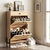 IRONCK Shoe Cabinet with 2 Flip Drawers, Shoe Storage Cabinet for Entryway, Free Standing Shoe Storage Organizer with Rattan Doors Slim Narrow Shoe Rack Cabinet, Oak IRONCK