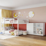White Full Over Full Bunk Beds with Storage, Wooden Floor Bunk Beds with 4 Drawers & 3 Shelves, Low Bunk Bed Frame with Movable Cabinets, Full Loft Bed for Kids, Girls Boys, Teens, Adults Harper & Bright Designs