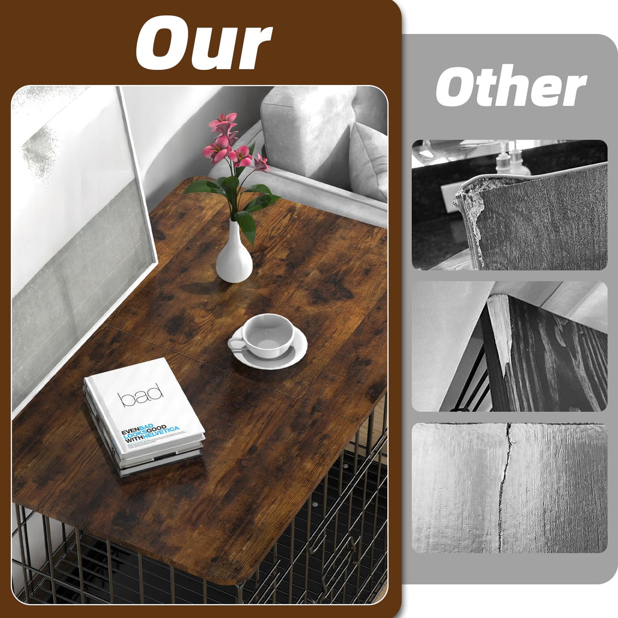 Hoyula Dog Crate Topper Wood 42 Inch Dog Crate Topper Crate Table Topper Collapsible Dog Kennel Topper for Decorative Dog Crate, Suitable for 42 Inch Wire Dog Crate (Furniture Style, Brown) Hoyula