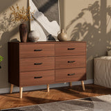 Bigbiglife Wood Dresser for Bedroom with 6 Drawer Mid Century Modern Dresser Double Chest of Drawer (Walnut Brown) Bigbiglife