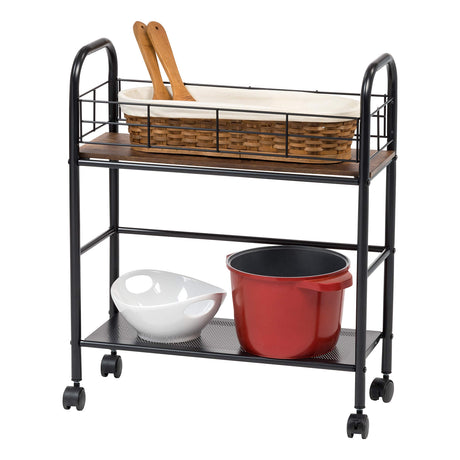 IRIS USA Slim Wood and Metal Rolling Storage Cart, Brown IRIS