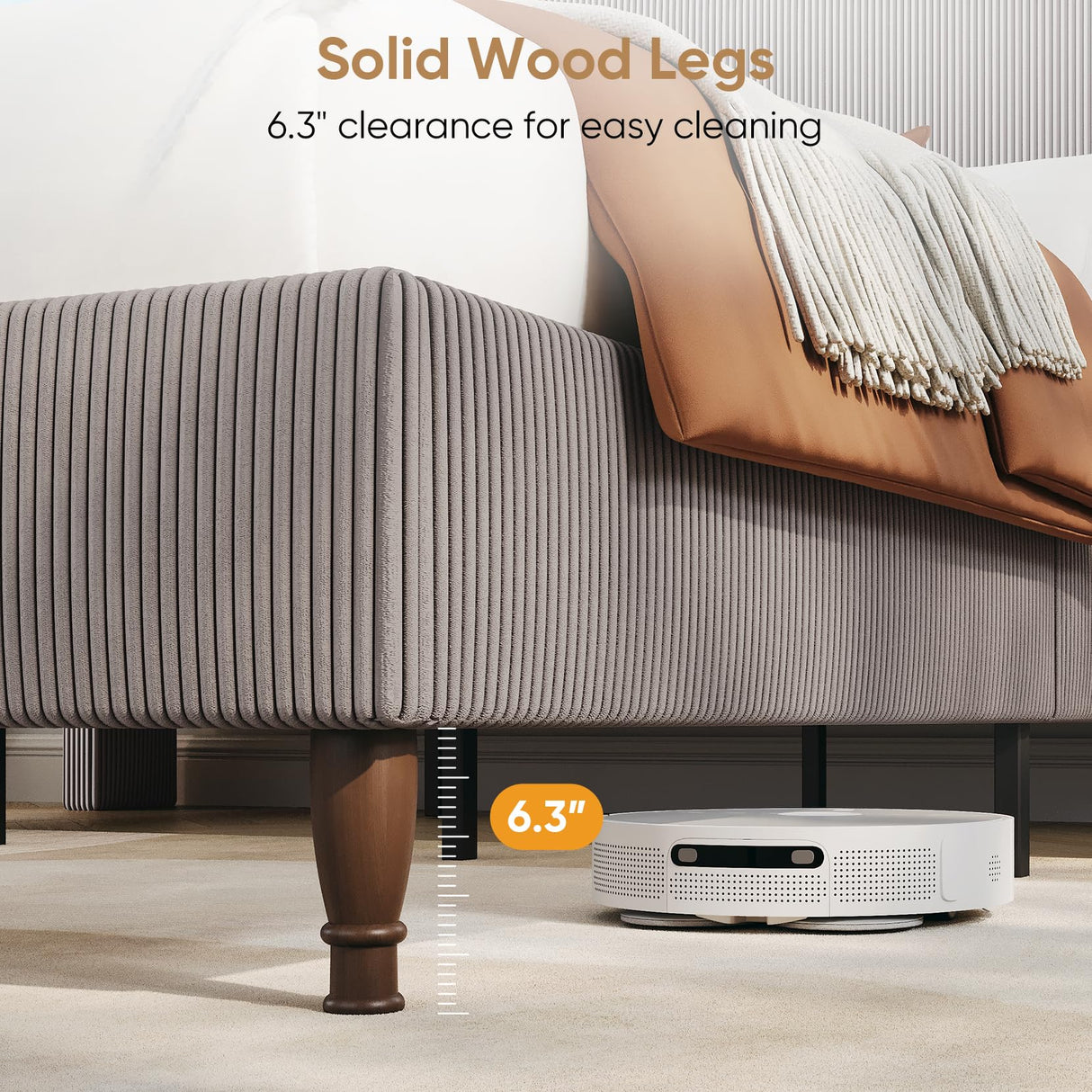 King Bed Frame with 55.3" Tall Headboard, Corduroy Upholstered Platform Bed with LED Lights & Charging Station, Wingback Storage Headboard, Solid Wood Slats,Noise Free,No Box Spring Needed,Gray Brown Welzona