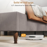 King Bed Frame with 55.3" Tall Headboard, Corduroy Upholstered Platform Bed with LED Lights & Charging Station, Wingback Storage Headboard, Solid Wood Slats,Noise Free,No Box Spring Needed,Gray Brown Welzona