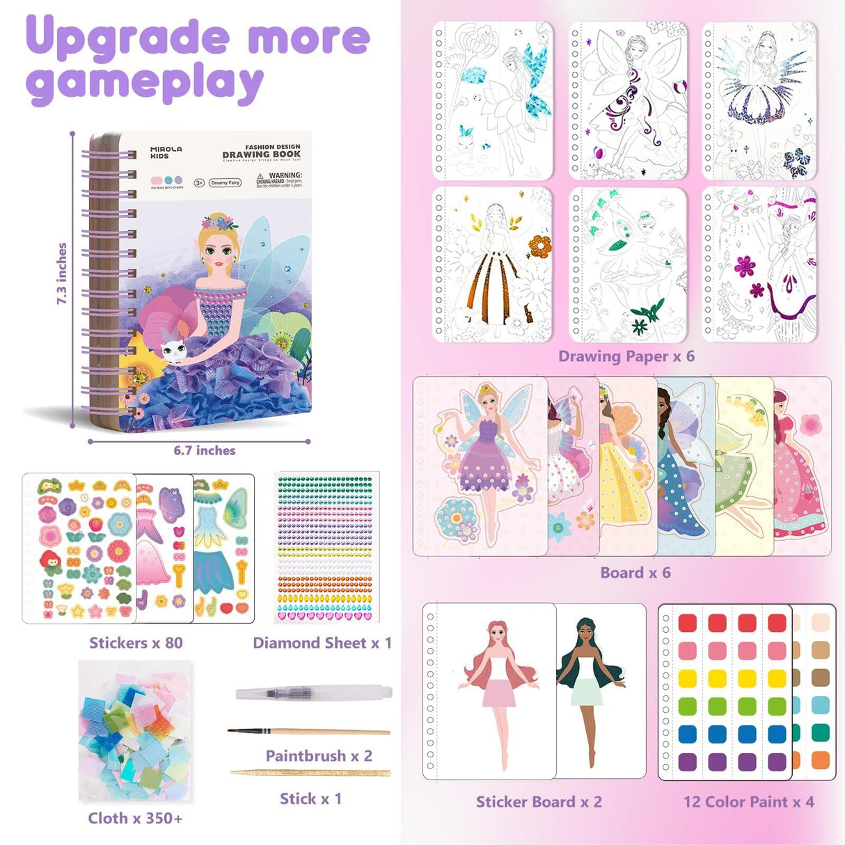 MIROLA KIDS 4 in 1 Poke Craft Kits for Girls, Magic Princess Crafts for Kids Ages 4-8, DIY Activity with Princess Stickers, Watercolor Paint, Diamond Art Gifts for 4 5 6 7 8+ Year Old Girls MIROLA KIDS