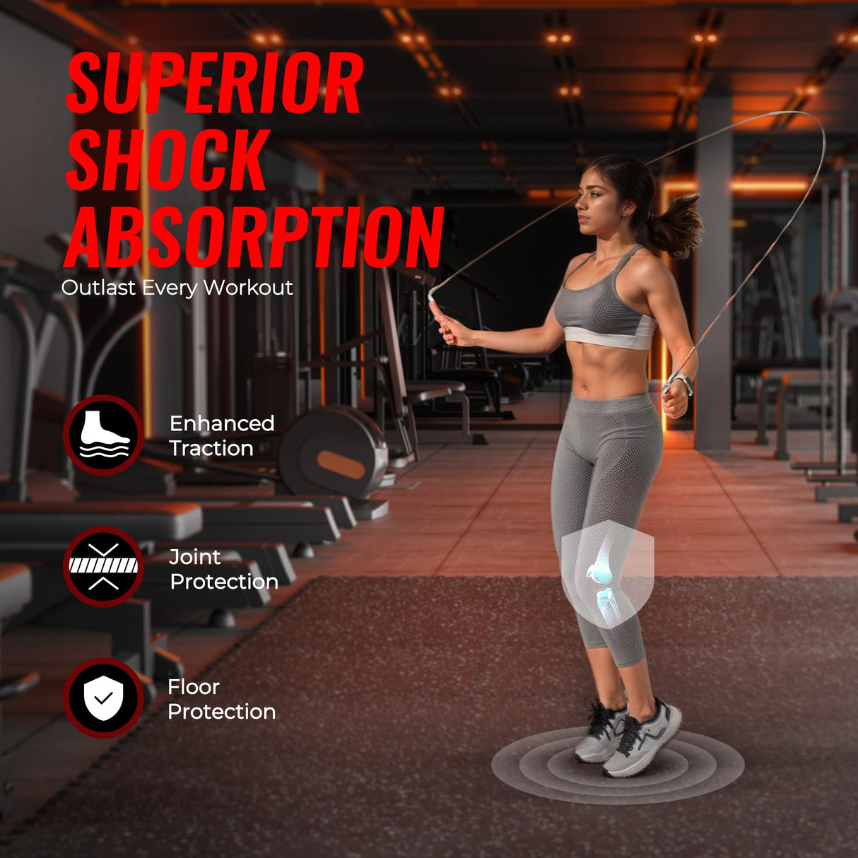 SUPERJARE 0.79'' Extra-Thick Exercise Equipment Mats, 12 Pcs 48 Sq Ft Rubber Top Floor Tiles with High Density EVA Foam, Interlocking Gym Flooring for Home Gym, Workout Mat, Black/Grey SUPERJARE