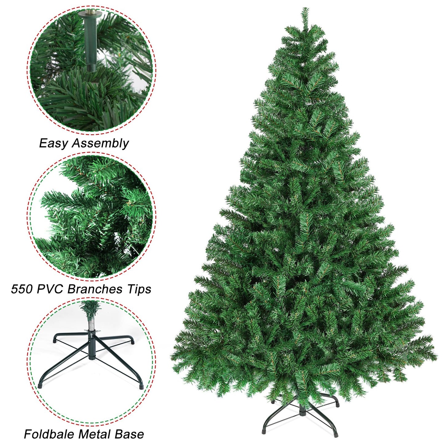 AWDK 5FT Artificial Christmas Tree with 550 PVC Branch Tips, Christmas Tree with foldbale Metal Base, Easy Assemble, Christams Decoration for Home and Office