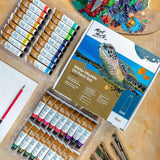 Mont Marte Premium H2O Water Mixable Oil Paint Set, 36 Piece, 18ml Tubes. Mixable with a Range of Mediums. Easily Washes Up with Water. Mont Marte