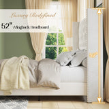 Jocisland Queen Upholstered Bed Frame with Tall Headboard Wingback Platform Bed Tufted Deep Button Velvet/No Box Spring Needed/Easy Assembly/Cream Jocisland