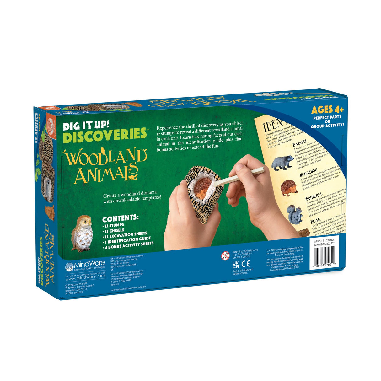 MindWare Dig it Up! Woodland Animals Excavation Kit - Educational Toys for Kids 4 and Up - Dig Kit with 12 Stumps, 12 Animal Figurines, 12 Chisels - Group or Classroom Activities & Birthday Parties MindWare