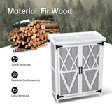 Outdoor Potting Bench with Metal Work Top,Waterproof Garden Storage Cabinet, Wooden Garden Work Bench with Adjustablev Shelves & Double Doors for Backyard, Patio, Lawn Gardening,White Grey PeacefulHues