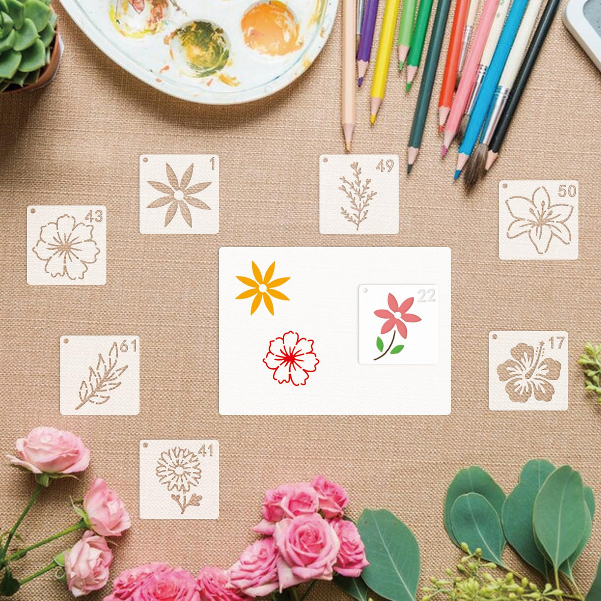 70pcs Small Flower Stencils for Painting on Wood Tiny Nature Leaf Stencils and Patterns Leaves Vine Stencil Floral Template Paint Stencils on Art Craft Canvas Wall Fabric Rock (70 Flower) yhslmh