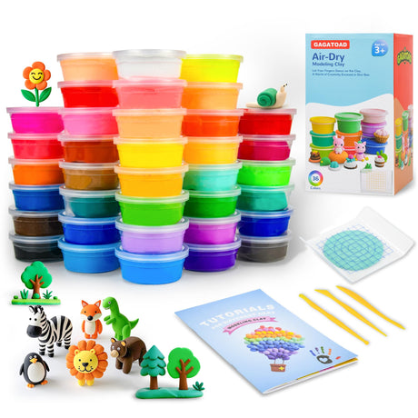 GAGAtoad 36 Colors Ultra Light Air Dry Clay Kit with Pressing Board Modeling Clay Plastic Tools, with Guide Book for Boys and Girls Age 3-12 Year Old Gift Toy Clay Art Crafts GAGATOAD