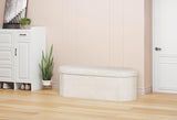 PINPLUS Storage Ottoman Bench Tufted Oval Ottomans Bench Foot Rest, Toy Chest Box Velvet Bench with Storage, 43"x15"x15" (White) PINPLUS