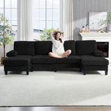 ijuicy 110" U Shaped Couch with Double Chaises, Sectional Couches for Living Room with Sleepable Armrest, 4 Seater Sofa Set/Sectional Sofa, Living Room Furniture (Chenille, Black) ijuicy