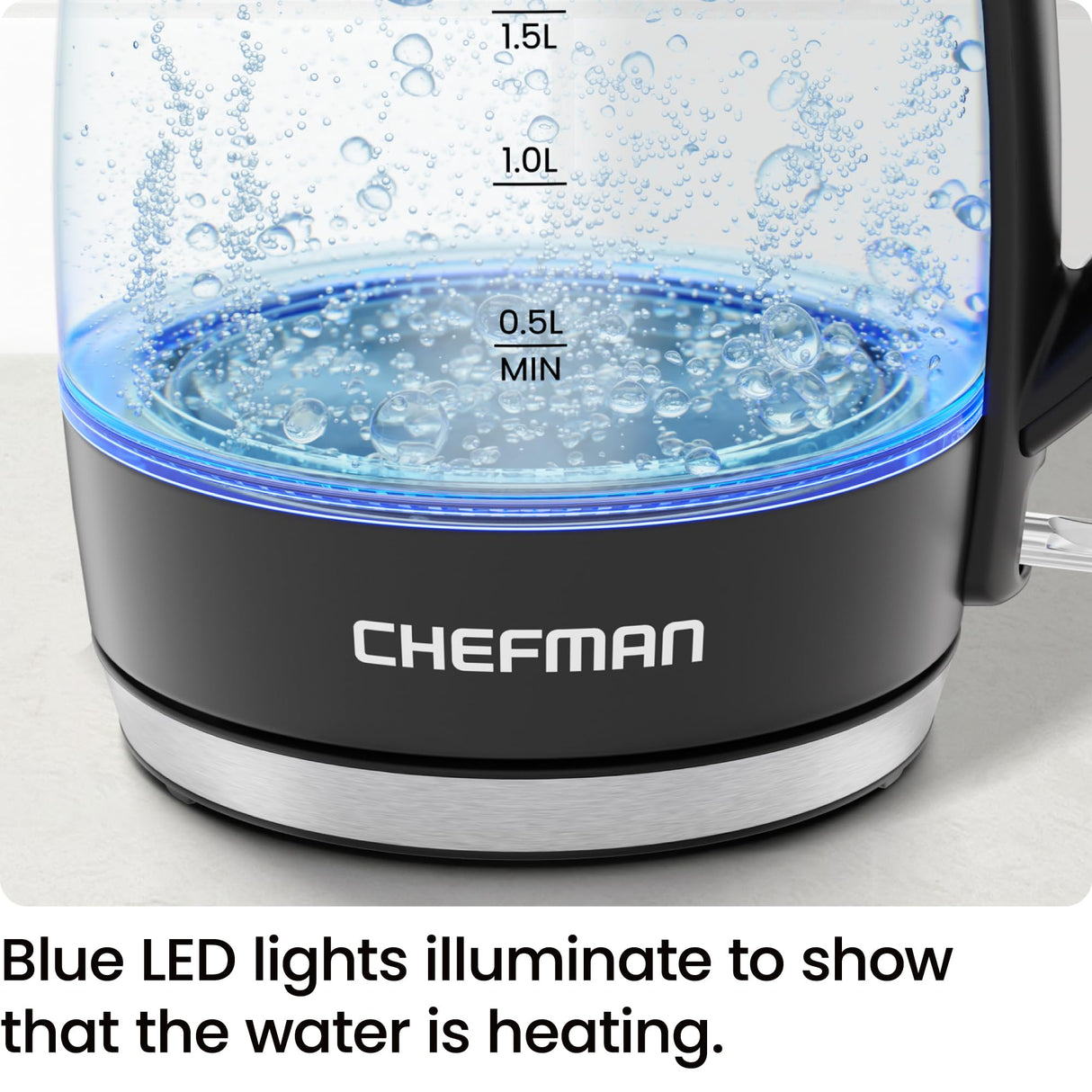 Chefman Electric Kettle, 1.8L 1500W, Hot Water Boiler, Removable Lid for Easy Cleaning, Auto Shut Off, Boil-Dry Protection, Stainless Steel Filter, BPA Free, Borosilicate Glass Electric Tea Kettle Chefman