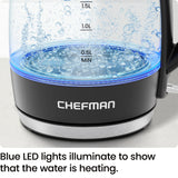 Chefman Electric Kettle, 1.8L 1500W, Hot Water Boiler, Removable Lid for Easy Cleaning, Auto Shut Off, Boil-Dry Protection, Stainless Steel Filter, BPA Free, Borosilicate Glass Electric Tea Kettle Chefman