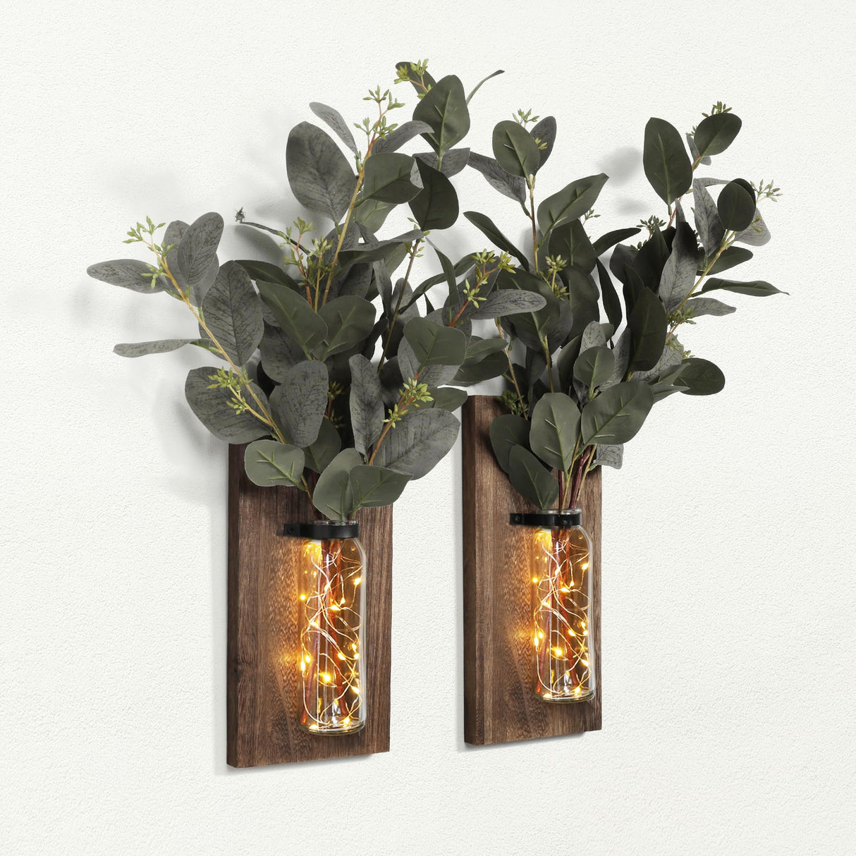 Heiple 2 Pack Wood Farmhouse Decor Sconces, Wall Planters for Indoor Plants, Wood Glass Wall Decor for Bathroom, Farmhouse Wall Hanging Glass Wall Vase Sconces (Brown) Heiple