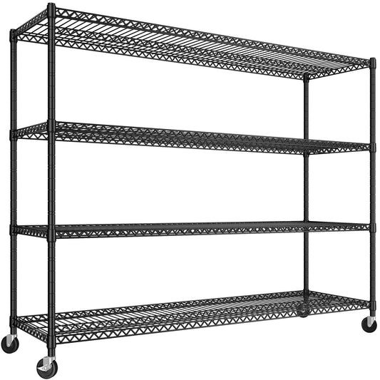 REIBII 60''W Storage Shelves, 4 Tier Steel Wire Shelving Unit on Wheels, 2500LBS Adjustable Metal Shelves for Kitchen, Pantry, Office, Garage, Closet, School Commercial Industrial Use