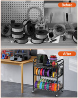 3D Printer Filament Storage Rack- Rolling Filament Spool Holders Racks with Wheels, Heavy Duty Metal Shelf for PLA/ABS/TPU/Nylon, Filaments Organzied for 3D Printing Studio, Office Workshop (Black) Rackgolfic