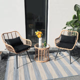 JOIVI 3 Piece Patio Bistro Set, Wicker Outdoor Patio Set with Enhanced Comfort Seating, Round Glass Top Coffee Side Table, Patio Rattan Conversation Set for Balcony, Lawn, Garden, Backyard, Black JOIVI