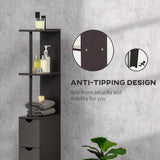 HOMCOM 54" Tall Bathroom Storage Cabinet, Freestanding Linen Tower with 2-Tier Shelf and Drawers, Narrow Side Floor Organizer, Brown HOMCOM