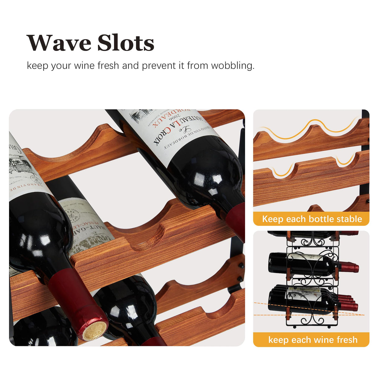 Stackable Wine Rack for 16 Bottles, 4 Tier Wine Storage Cabinet Shelf, Freestanding Wine Organizer with Patent Design, Wooden & Iron Bottles Holder for Kitchen Counter or Bar, Wine Display Shelf X-cosrack