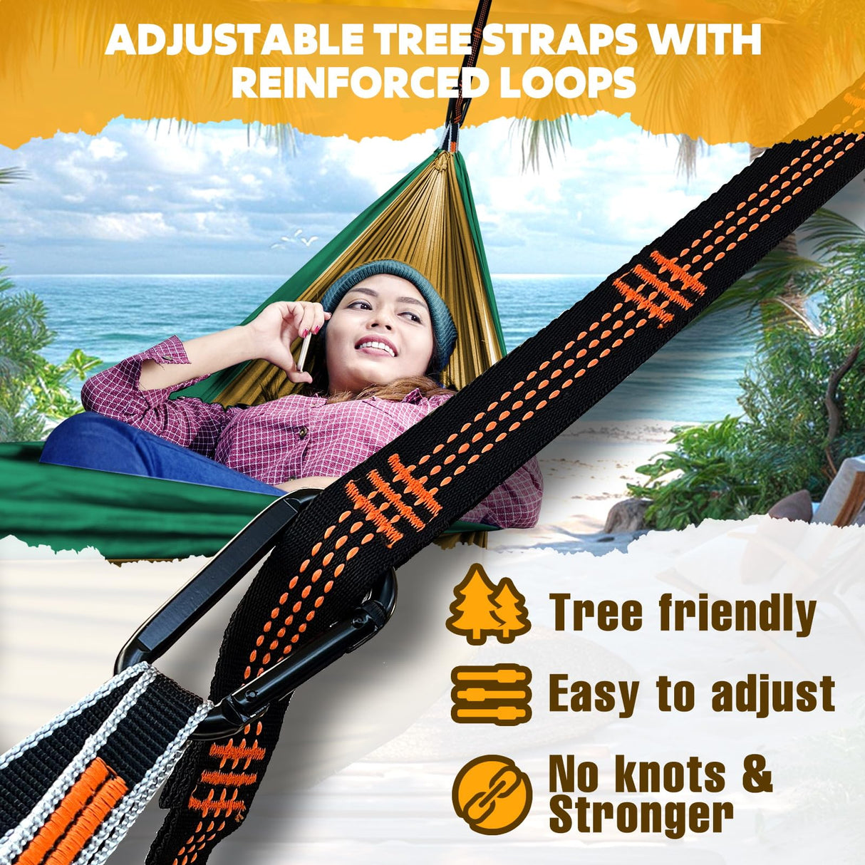 NATUREFUN Ultra-Light Travel Camping Hammock | 300kg Load Capacity,(275 x 140 cm) Breathable,Quick-Drying Parachute Nylon | 2 x Premium Carabiners,2 x Nylon Slings Included | Outdoor Indoor Garden NATUREFUN