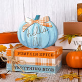 Whaline Fall Wooden Tiered Tray Decor Faux Decorative Stacked Books Bundle Wooden Pumpkin Decor Hello Fall Wooden Block Sign for Autumn Thanksgiving Farmhouse Rustic Decor Kitchen Home Decoration Whaline