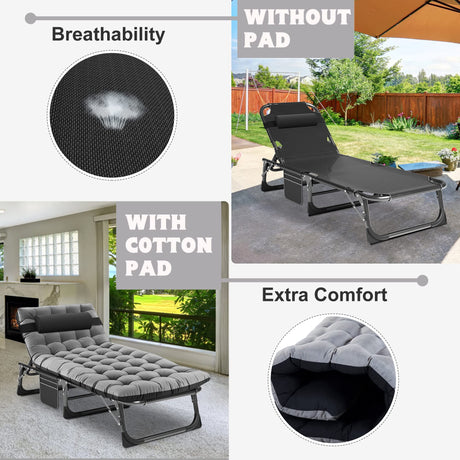 ABORON Chaise Lounge Chair,5 Positions Padded Outdoor Tanning Chair,Heavy Duty Portable Lounge Chair for Outdoor Sunbathing Patio Pool Lawn Deck Poolside,Support up to 440 Lbs ABORON