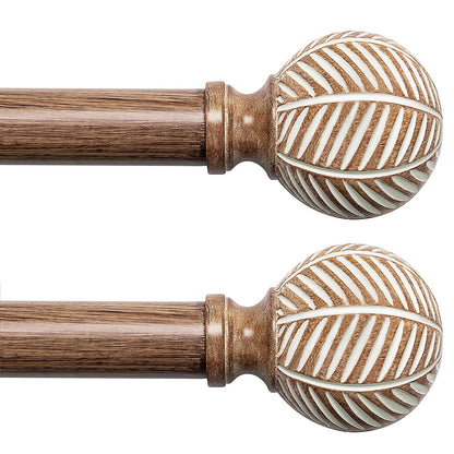 Wood Curtain Rods for Windows: 1 Inch Diameter Adjustable Drapery Rods 48" to 86",2 Pack Curtain Rods with Imitation Wood Grain Leaf Pattern Finials - WoodArtSupply