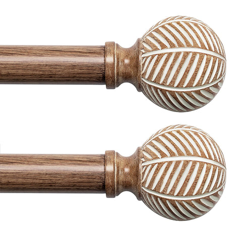 Wood Curtain Rods for Windows: 1 Inch Diameter Adjustable Drapery Rods 48" to 86",2 Pack Curtain Rods with Imitation Wood Grain Leaf Pattern Finials UNCONSIL