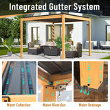 Domi Louvered Pergola 10X13FT, Wood Grain Aluminum Pergola with Adjustable Roof, Wood Looking Alunimun Frame, Efficient Drainage System, Outdoor Pergola for Patio, Deck, Garden domi outdoor living