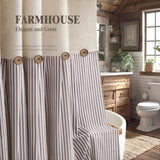 Awellife Linen Button Farmhouse Beige Shower Curtain,Linen and Cotton Woven Fabric,Pleated Brown Stripe,Country Style,72x72 Inch Awellife