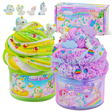 Joytry Unicorn Cloud Slime Kit 2 Pack - 14oz Soft & Non Sticky Slimes Set with Glitter, Dreamy Charms & Add-ins, ASMR Sensory Toys, Perfect Unicorn Gifts for Girls & Boys Ages 4-12 Joytry