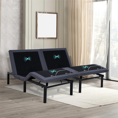 Naomi Home Idealbase Split King Adjustable Bed Frame with Lumbar Support Head Tilt Foot Incline Back Leg Massage USB Ports Massage Bed with Wireless Remote Ergonomic Zero - Gravity Smart Naomi Home
