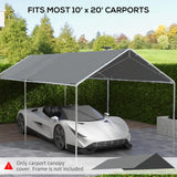 Outsunny 10' x 20' Carport Replacement Top Canopy Cover, UV Resistant and Water Resistant Car Port Portable Garage Tent Cover with Ball Bungee Cords, Dark Gray, Only Cover Outsunny
