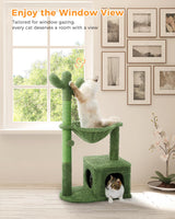 MUTTROS Cactus Cat Tree 40" Cat Tower with Large Metal Carpet Hammock, Cat Scratching Post for Indoor Cats with Condo& Dangling Ball, Green MUTTROS