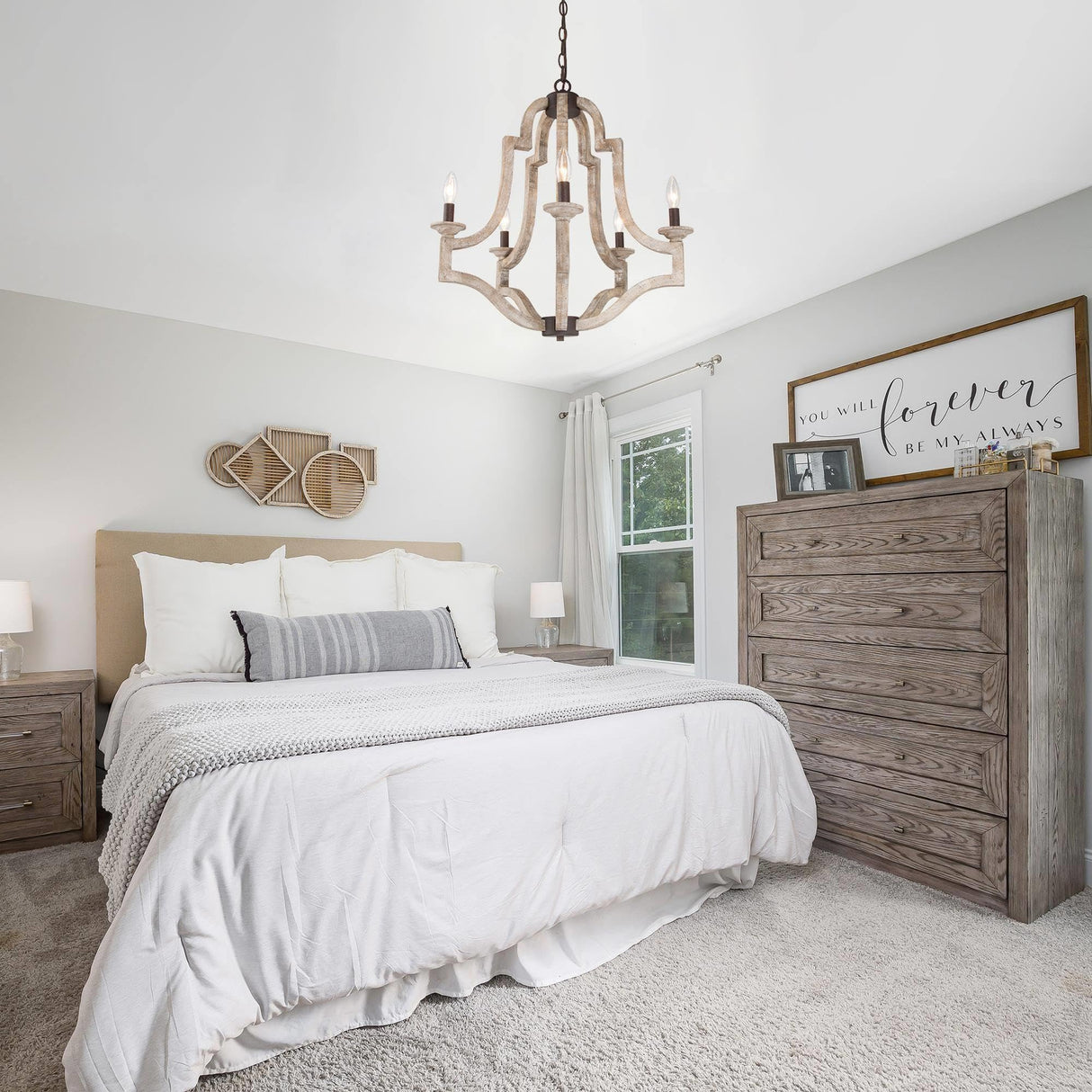 GEPOW Farmhouse Chandeliers for Dining Room, Rustic Wood Chandelier Lighting Fixture, 5-Light French Country Chandelier for Kitchen Island, Living Room, Bedroom and Entryway GEPOW