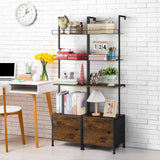 Vrisa 4 Tier Ladder Bookshelf with Drawers Wall Mounted Storage Shelves Wooden Ladder Shelf with Cabinet Display Bookcase for Living Room Bedroom Home Office Kitchen Brown Vrisa