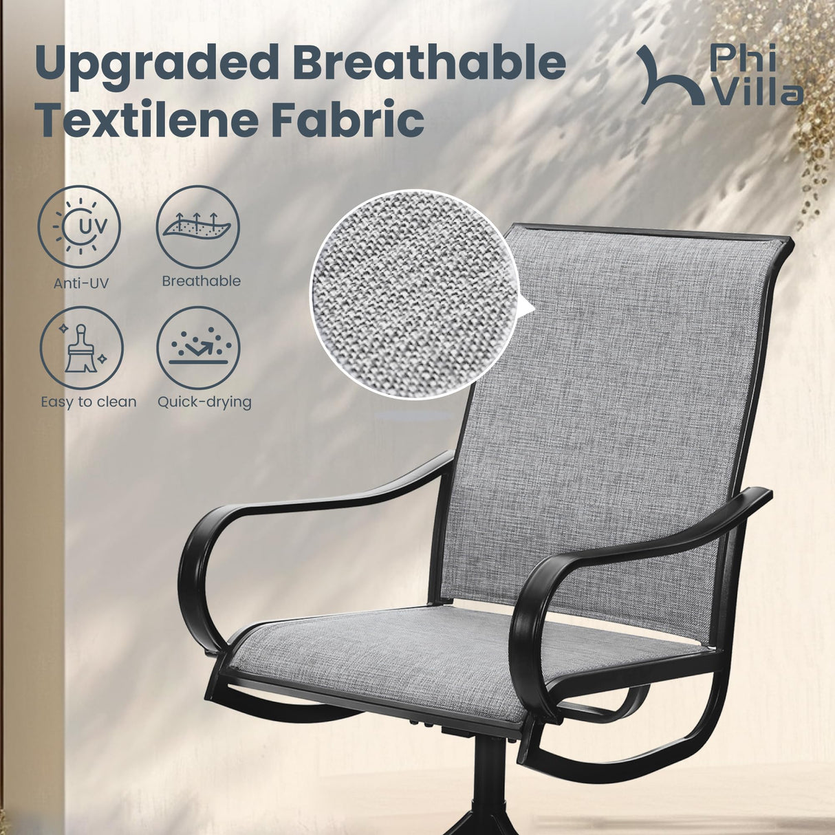 PHI VILLA Patio Dining Set for 6, Large Metal Table and 6 Outdoor Swivel Dining Chairs with Textilene Mesh Fabric, All Weather Patio Dining Furniture Set for Deck Lawn Garden (Gray) PHI VILLA