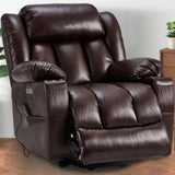 Outspurge Power Lift Recliner Leather Chair Sofa with Massage & Heat, Lazy Boy Chair with Cup Holders, USB & Type-C Ports, Remote Control (Brown) Outspurge