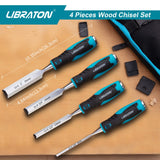 Chisel Set, Wood Chisel Set, Wood Chisel Tool Set for Woodworking, Wood Chisels, Chrome Vanadium Steel Chisel with Storage Pouch, 1/4"(6mm), 1/2"(13mm), 3/4"(19mm), 1"(25mm) LIBRATON