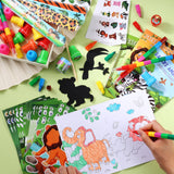 BenLouis 192Pcs Jungle Safari Party Favors Zoo Animals Coloring Books Crayons Sticker Stampers Slap Bracelets Set Bulk Classroom Prizes for Kids Wild One Party Baby Shower Goodie Bags Fillers BenLouis