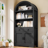 YITAHOME Arched Bookshelf, 71" Tall Bookcase with Drawers Arched Bookcase with Storage, Bookshelf Display Storage Rack with Adjustable Shelves for Living Room, Office, Black YITAHOME